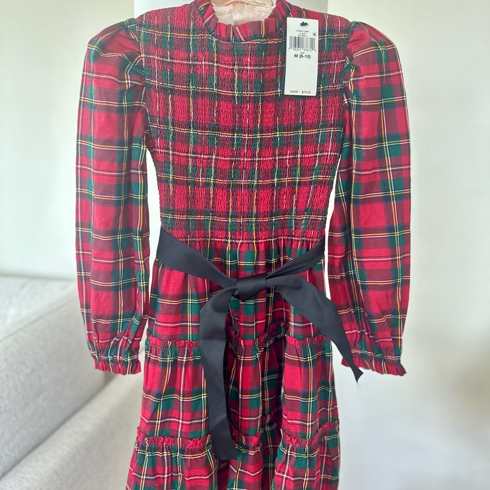 Festive Plaid Kids Dress with Black Bow
